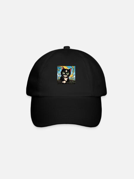 Cute Black Cat - Baseball Cap - black/black