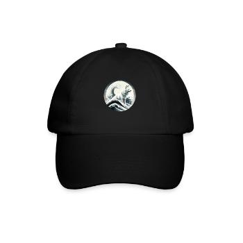 Schäferhund-Design auf einer japanischen Welle - Baseballkappe - Schwarz/Schwarz - Vorne