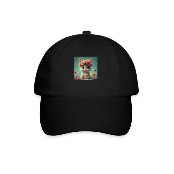 rabbit flowers - Baseball Cap - black/black - Front