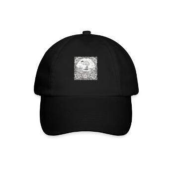 Schwarz-Weiß-Zeichnung von Booten und Meer - Baseballkappe - Schwarz/Schwarz - Vorne