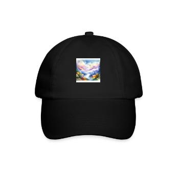Colorful Mountain Watercolor Painting - Baseball Cap - black/black - Front