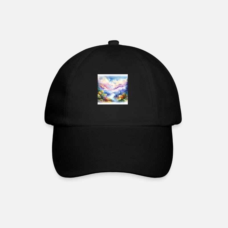 Bunte Berg Aquarellmalerei - Baseballkappe - Schwarz/Schwarz