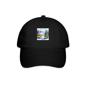 Colorful Watercolor Landscape - Baseball Cap - black/black - Front