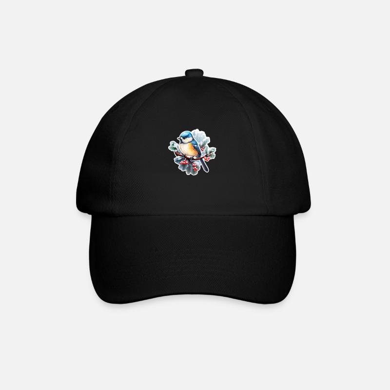 Blaumeise im Winter - Baseballkappe - Schwarz/Schwarz