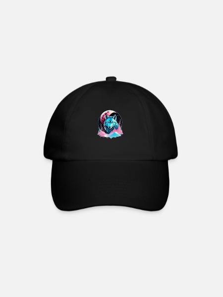 Wolf and Moon - Baseball Cap - black/black