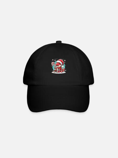 Weihnachtlicher roter Dinosaurier - Baseballkappe - Schwarz/Schwarz