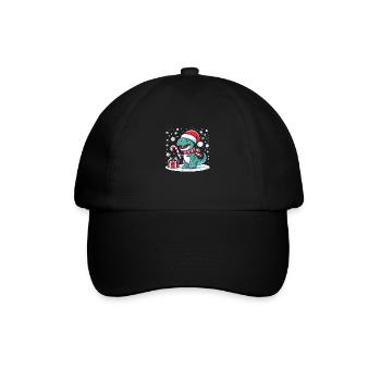 Weihnachtlicher T-Rex - Baseballkappe - Schwarz/Schwarz - Vorne