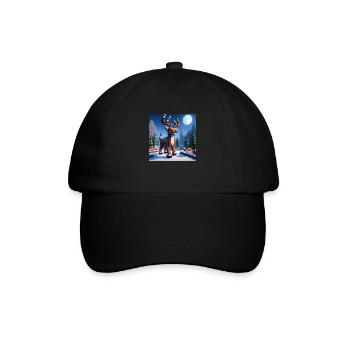 Pixel Rentier, Elch im Winterwald zu Weihnachten - Baseballkappe - Schwarz/Schwarz - Vorne