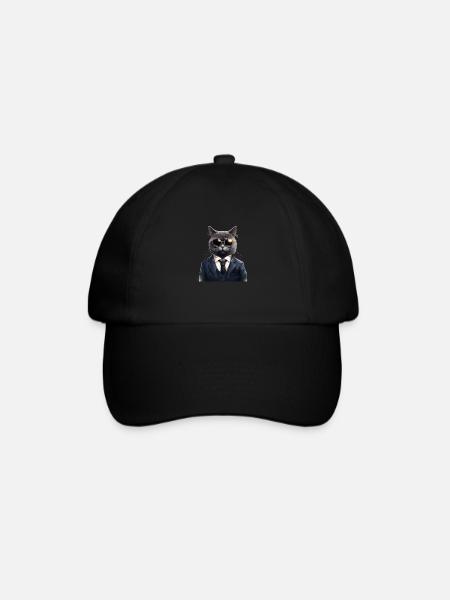 Katze in Anzug - Baseballkappe - Schwarz/Schwarz