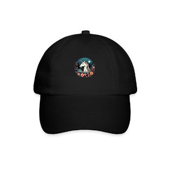 Elegant unicorn logo at night with flowers - Baseball Cap - black/black - Front