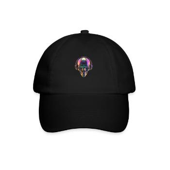 Chromatischer Alien-Kopf mit Kopfhörern - Baseballkappe - Schwarz/Schwarz - Vorne