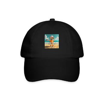 niedlicher kleiner orangefarbener futuristischer Vintage-Roboter - Baseballkappe - Schwarz/Schwarz - Vorne
