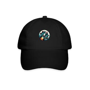 Retro-Rakete und Planeten - Baseballkappe - Schwarz/Schwarz - Vorne