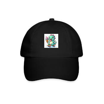 Sweet Dino grün mit Eiswaffel auf Skateboard - Baseball Cap - black/black - Front