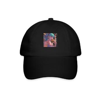 80er Jahre Anime Mädchen beruhigender hochwertiger Modedruck - Baseballkappe - Schwarz/Schwarz - Vorne