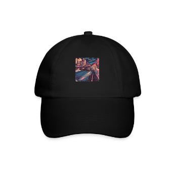 80er Jahre Anime Mädchen beruhigender hochwertiger Modedruck - Baseballkappe - Schwarz/Schwarz - Vorne