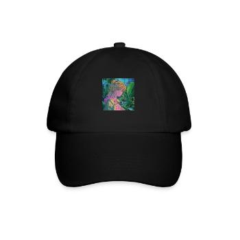 80er Jahre Anime Mädchen beruhigender hochwertiger Modedruck - Baseballkappe - Schwarz/Schwarz - Vorne