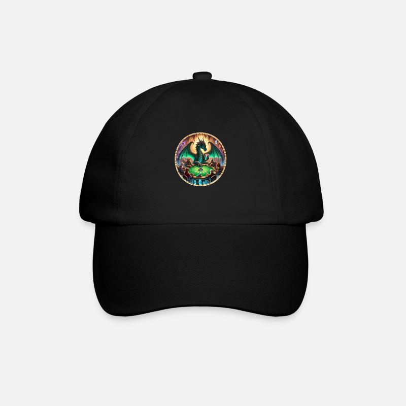 Drachenpoker , Drache spielt Poker - Baseballkappe - Schwarz/Schwarz