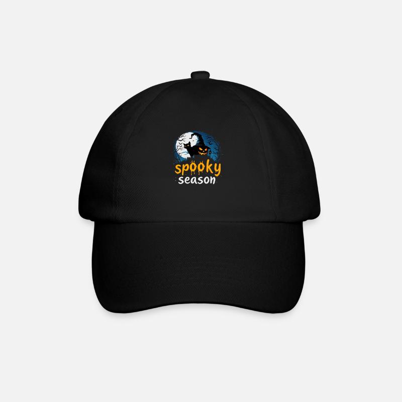 Conception d’Halloween pour la saison effrayante – Sorcière, chat et jack - Casquette classique - noir/noir