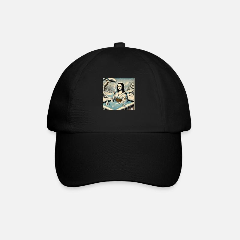 Mona Lisa trinkt Sake im Onsen - Baseballkappe - Schwarz/Schwarz