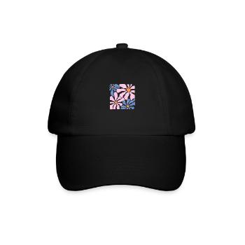 Groovy Retro Rosa und Blaue Blumen - Baseballkappe - Schwarz/Schwarz - Vorne