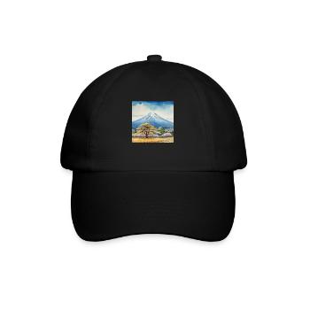 Frühlingsblick auf Fuji - Baseballkappe - Schwarz/Schwarz - Vorne