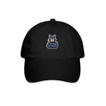 Cat with Muscles-Funny Comic Design - Baseball Cap - black/black - Front