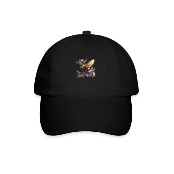 Cooles Bienen Motiv mit Blumen Cartoon Comic - Baseballkappe - Schwarz/Schwarz - Vorne