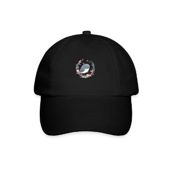 Niedlicher Wal Blumen Blauwal für einen Orca - Baseballkappe - Schwarz/Schwarz - Vorne