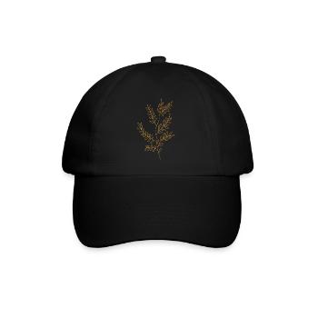 Gold Foliage Flora Line Art - Baseball Cap - black/black - Front