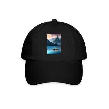 Landscape with lake, boat and mountains - Baseball Cap - black/black - Front