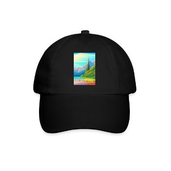Landscape with lake, boat and mountains - Baseball Cap - black/black - Front