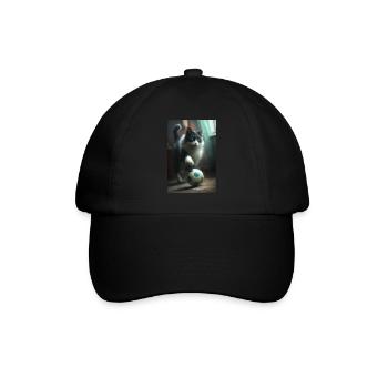 Katze Fußball Realistisch - Baseballkappe - Schwarz/Schwarz - Vorne