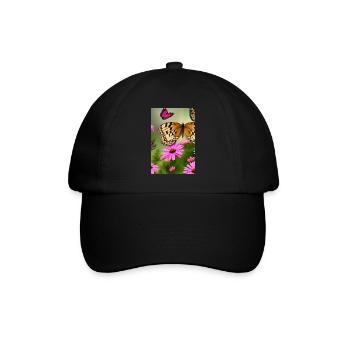 Blumen und Schmetterling - Baseballkappe - Schwarz/Schwarz - Vorne