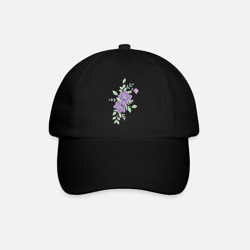Lila Blume - Baseballkappe - Schwarz/Schwarz