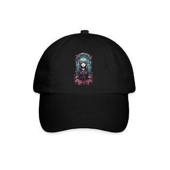 Anime Gothique Fille avec Roses Occulte Vaporwave - Casquette classique - noir/noir - Devant