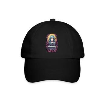 Gothic Anime Kawaii Girl with Roses Victorian - Baseball Cap - black/black - Front