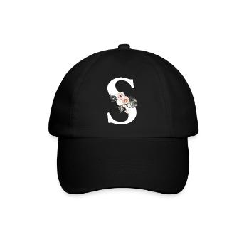 Tropischer Blumenbuchstabe S - Baseballkappe - Schwarz/Schwarz - Vorne