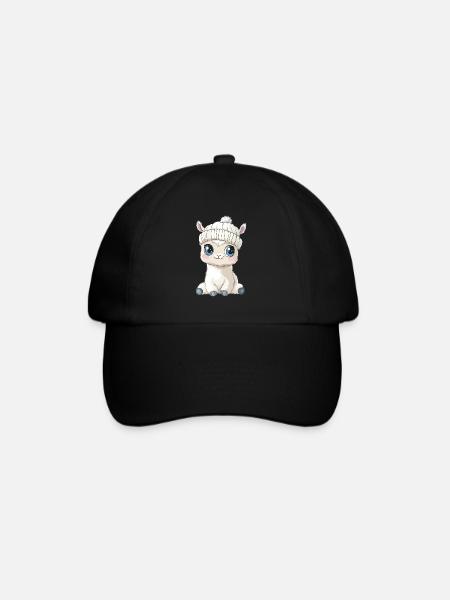 Alpaka Süß Niedlich Baby Kinder Tier Lama Cartoon - Baseballkappe - Schwarz/Schwarz