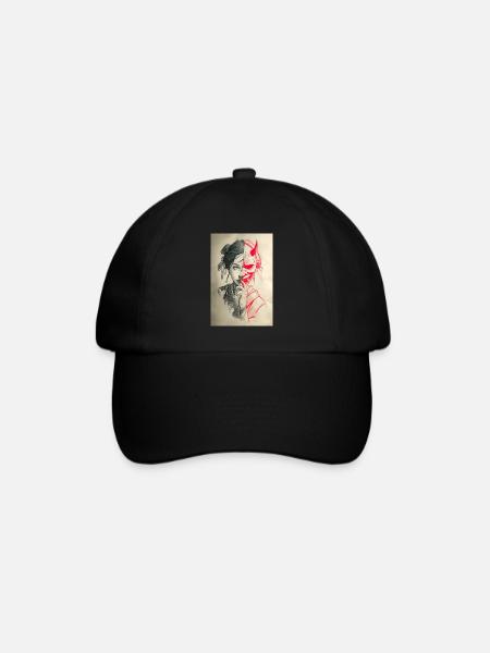 Dualitätsporträt: Frau und Oni - Baseballkappe - Schwarz/Schwarz