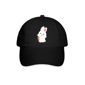 Cute White Bunny Rabbit Holding Carrot Cartoon Art - Baseballkappe - Schwarz/Schwarz - Vorne