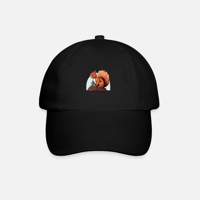 Herbst Eichhörnchen auf Orange Pilz Wald Szene - Baseballkappe - Schwarz/Schwarz