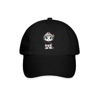 Schneeleopard Winter leopard Comic Niedlich - Baseballkappe - Schwarz/Schwarz - Vorne