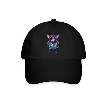 Schwein Sommer Wildschwein - Baseballkappe - Schwarz/Schwarz - Vorne