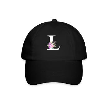 Purple Floral Letter L - Baseball Cap - black/black - Front