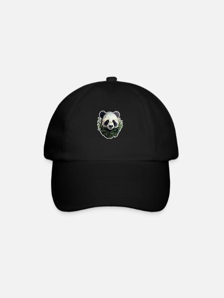 Panda schaut aus Blättern - Baseballkappe - Schwarz/Schwarz