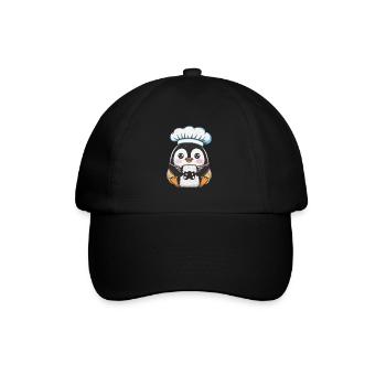 Kawaii Pinguin mit Onigiri Reisball - Baseballkappe - Schwarz/Schwarz - Vorne