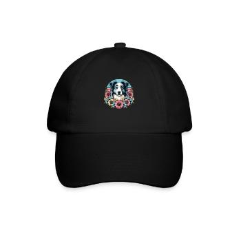 Border Collie Retro Pastel Floral Blue Merle - Baseball Cap - black/black - Front
