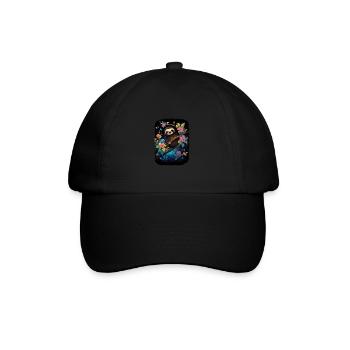 Faultier Niedliches Tier Floraler Nachthimmel - Baseballkappe - Schwarz/Schwarz - Vorne