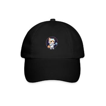 Astronaut Kitty erforscht die kosmische Grenze - Baseballkappe - Schwarz/Schwarz - Vorne